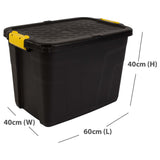 Strata 60L heavy duty plastic storage box black, UK version
