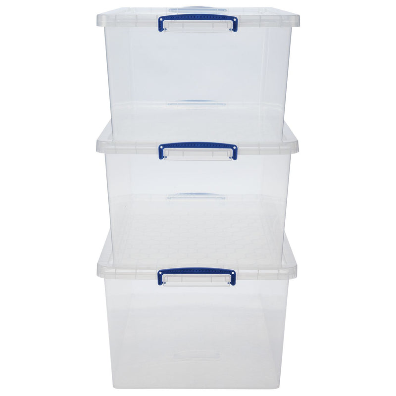 Really Useful clear plastic storage boxes 62L, UK version