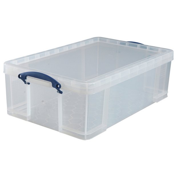 Really Useful clear plastic storage box 50L, imported from the UK
