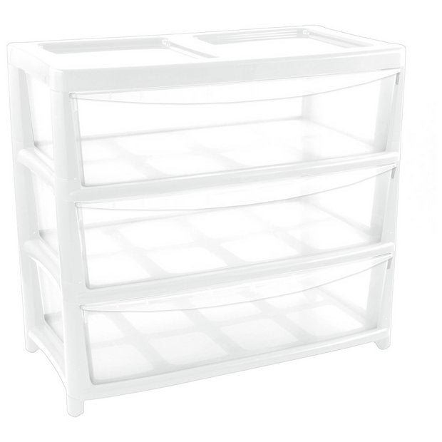 Argos Home plastic drawers extra wide gloss white 3 drawer (British brand)