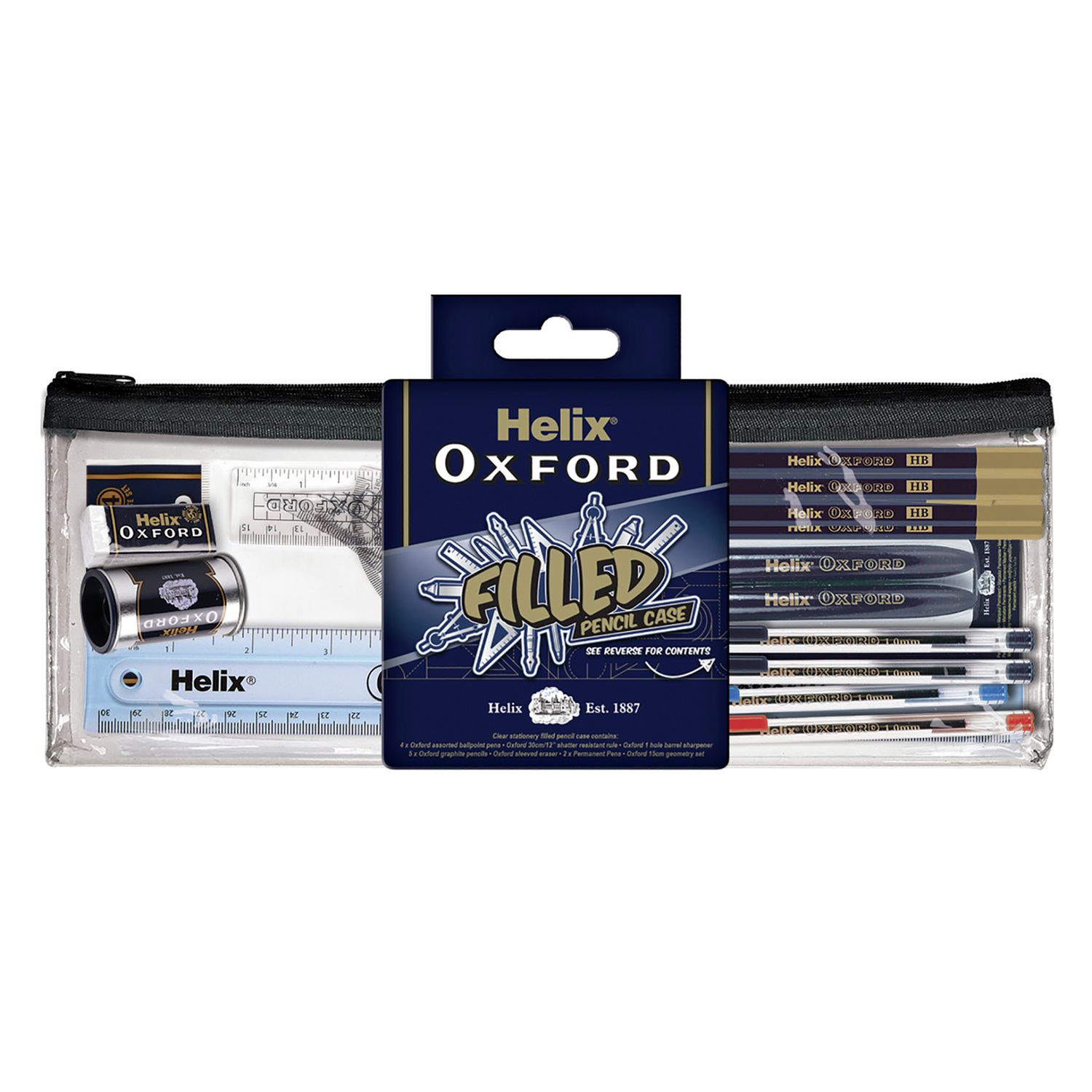 Oxford filled 18 piece pencil case, imported from the UK