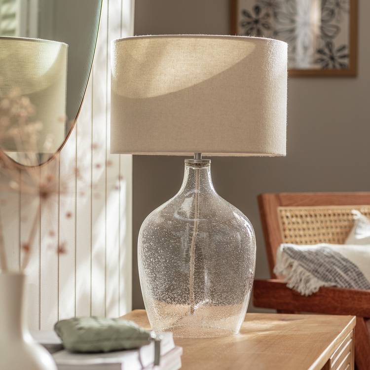 Argos Home glass table lamp clear cream, imported from the UK