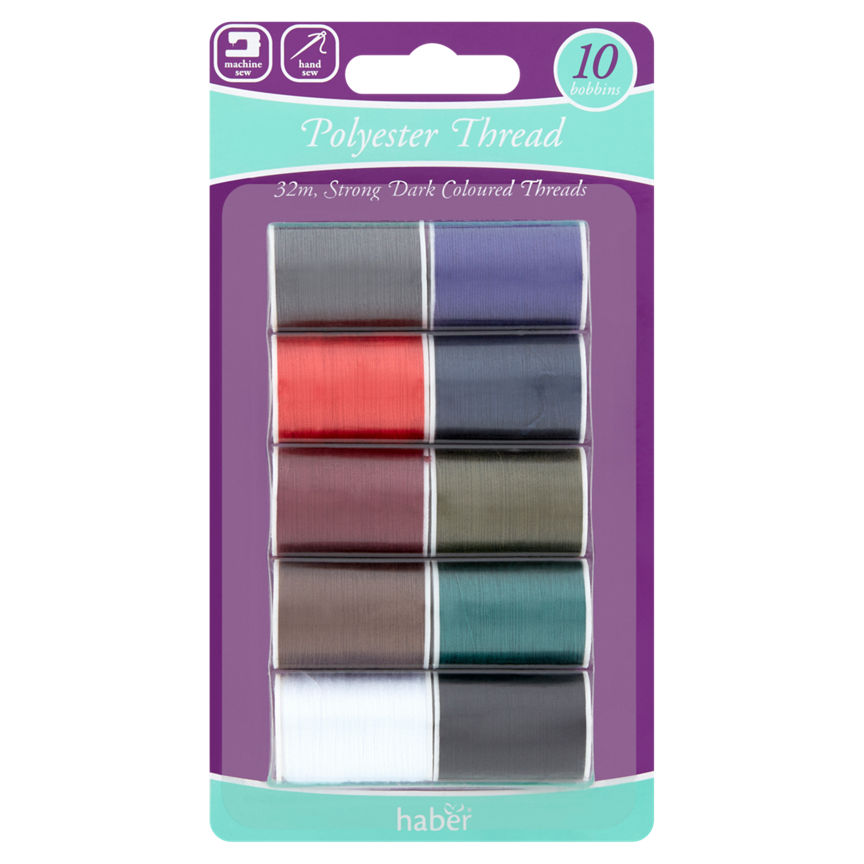 Haber Dark Polyester Thread 10 Bobbins General Household ASDA   