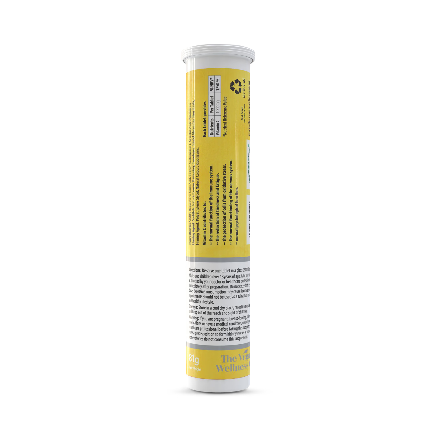 The Vegan Wellness Co 1000mg vitamin C effervescent tablets lemon, UK version