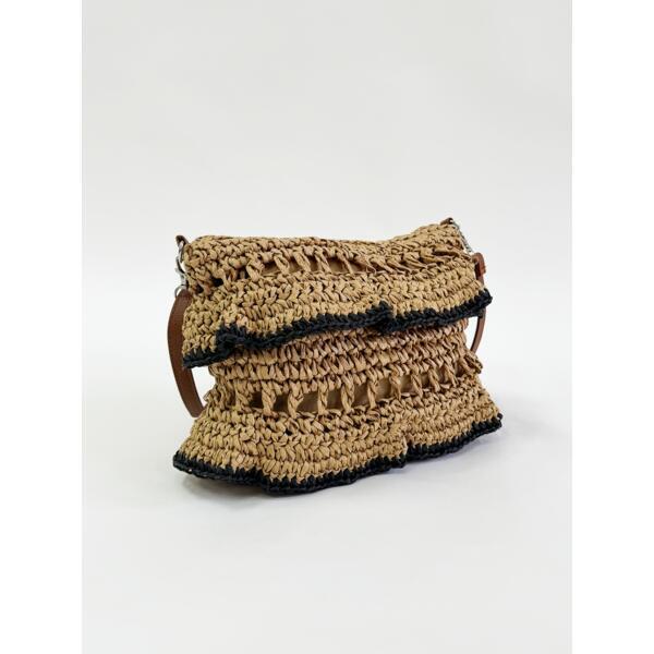 SVNX straw shoulder bag with frill detail - British product