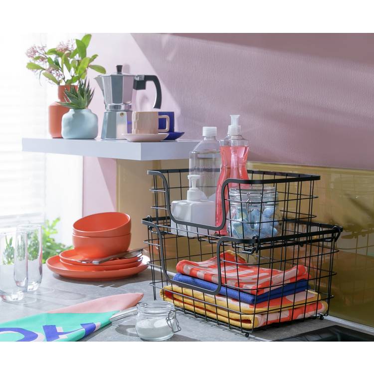 Habitat pack of 2 black storage baskets with label slots, UK version