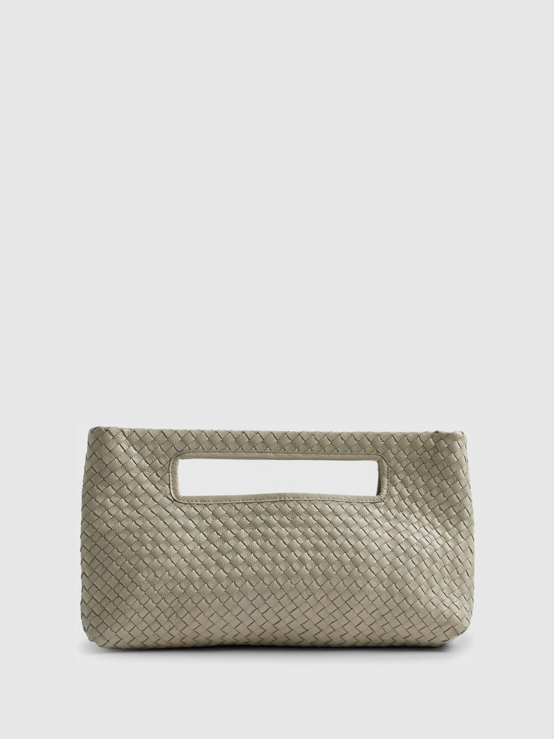 River Island cream woven leather clutch bag - British product