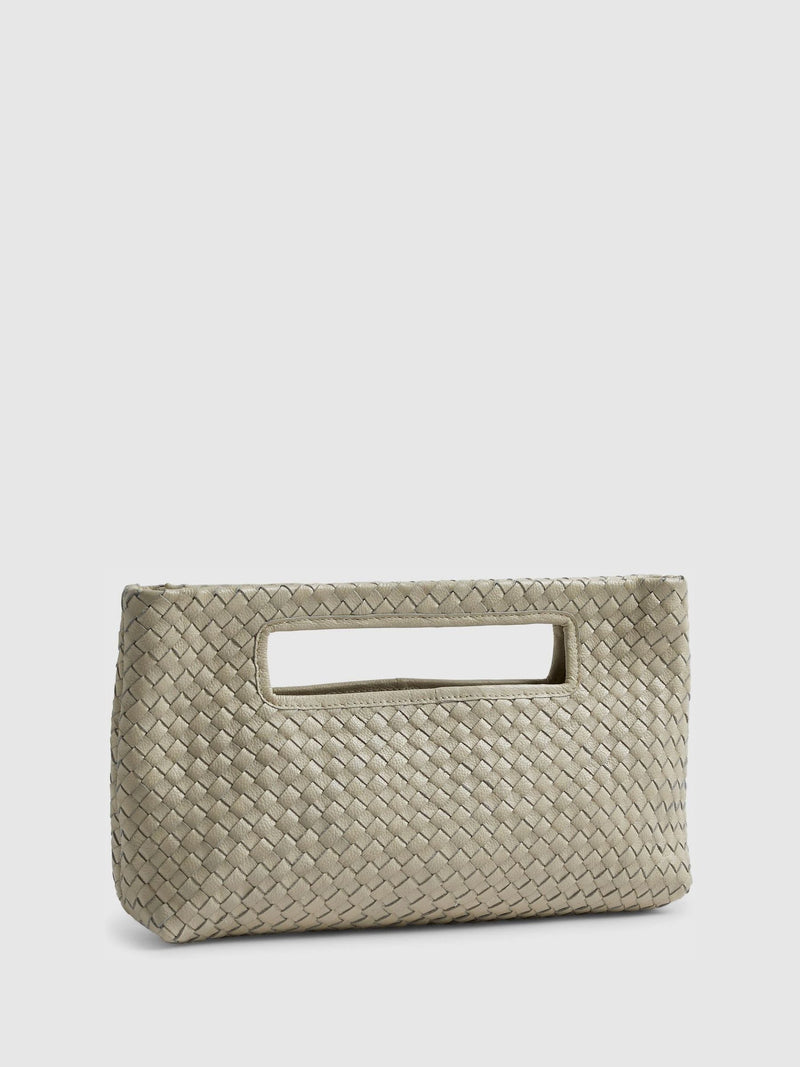 River Island cream woven leather clutch bag - British product