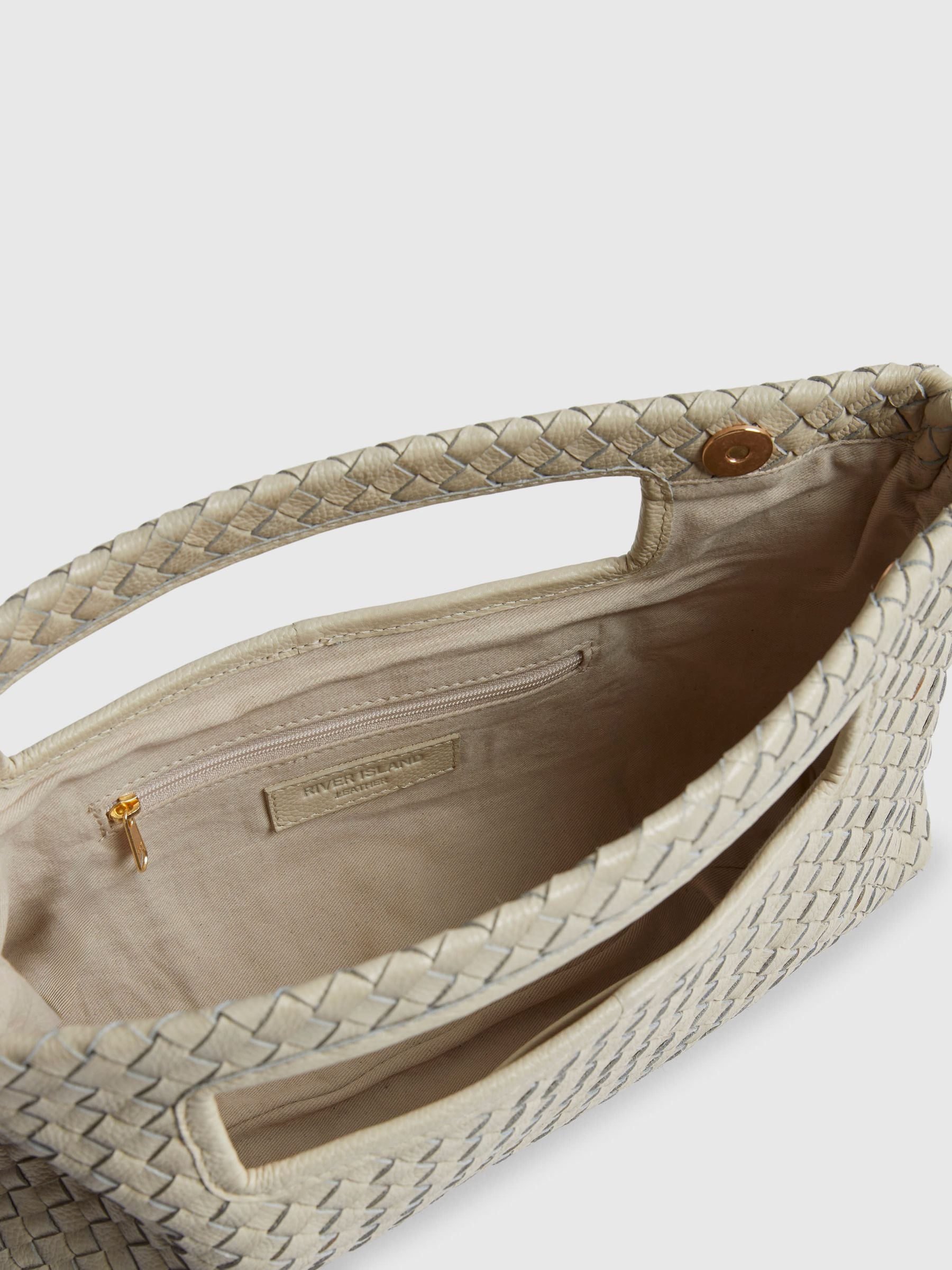 River Island cream woven leather clutch bag - British product
