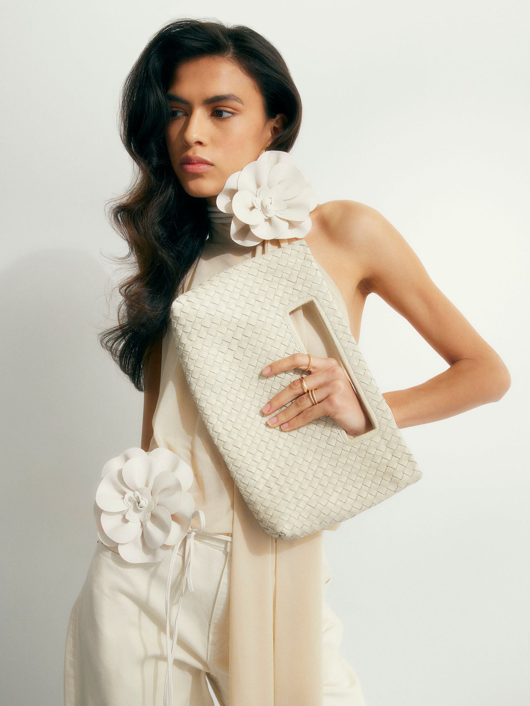River Island cream woven leather clutch bag - British product