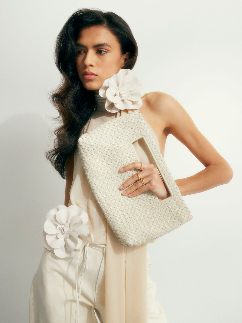 River Island cream woven leather clutch bag - British product