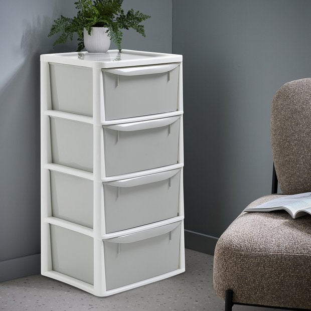 Argos Home plastic drawers 4 drawer light grey, imported from the UK