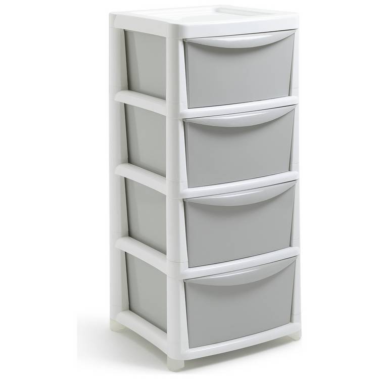 Argos Home 4 drawer wide plastic drawers light grey, UK version
