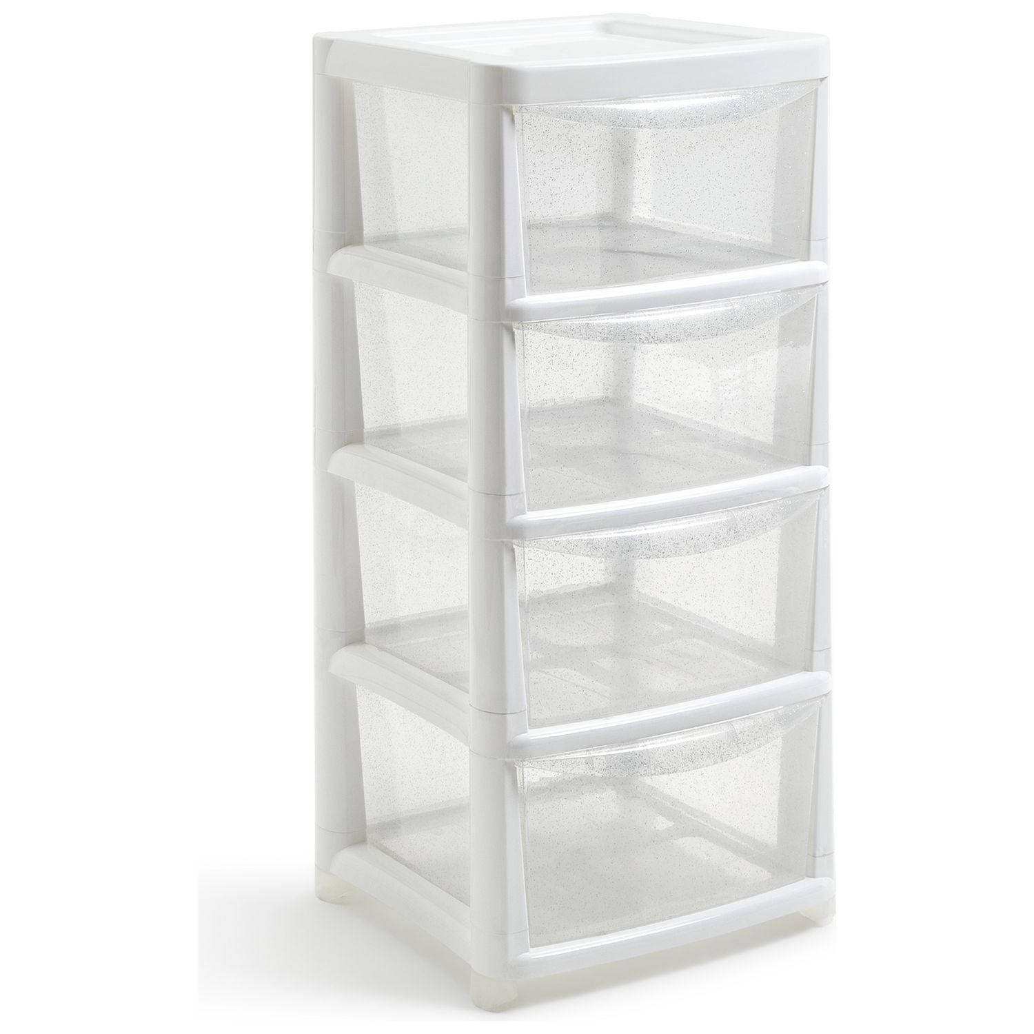 Argos Home 4 drawer plastic drawers in silver glitter, imported from the UK