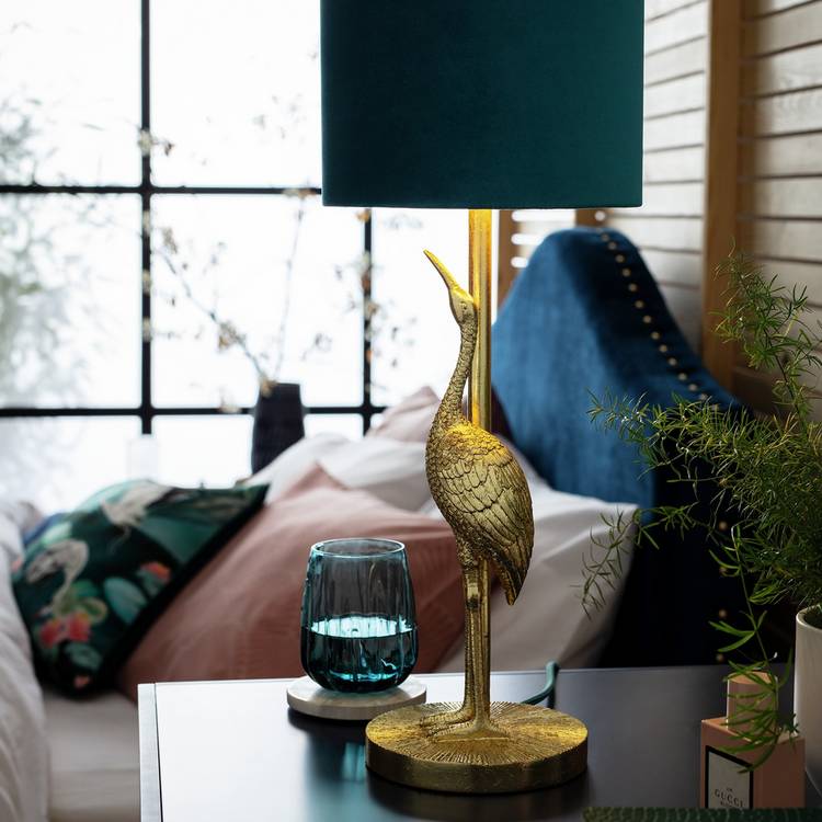 Argos Home Japonica table lamp teal and gold crane design (British brand)