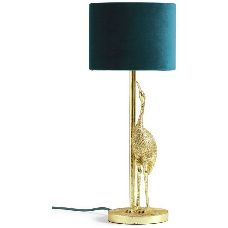 Argos Home Japonica table lamp teal and gold crane design (British brand)