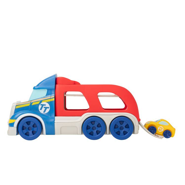 Chad Valley toy car transporter with yellow car - British product