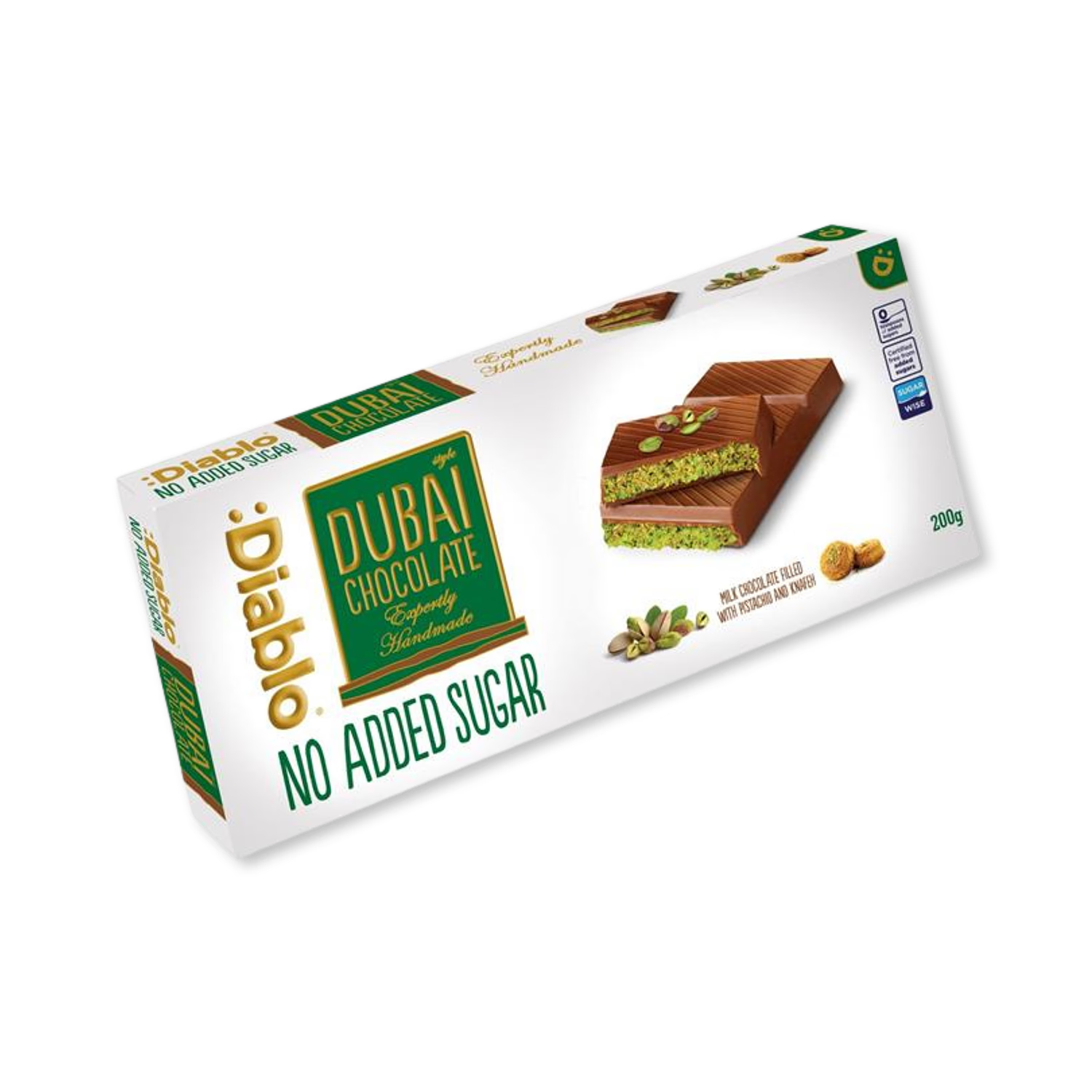 Diablo no added sugar Dubai chocolate bar 200g, UK version