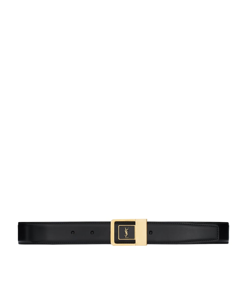 Saint Laurent leather belt with gold-tone buckle, UK version