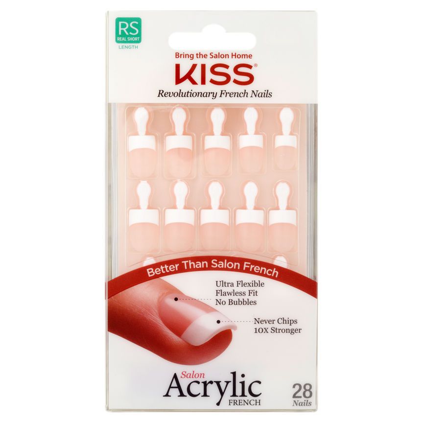 Kiss Salon Acrylic French 28 Nails Make Up & Beauty Accessories ASDA   