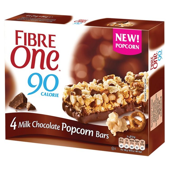 Fibre One 90 Calorie Milk Chocolate Popcorn Bars   4 x 21g Crisps, Nuts & Snacking Fruit M&S   