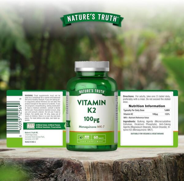 Nature's Truth Vitamin K2 MK7 supplement 60 tablets (British brand)