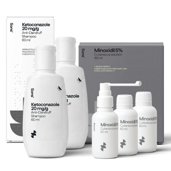 Sons Minoxidil 5% and Ketoconazole Shampoo bundle 60ml bottles (British brand)