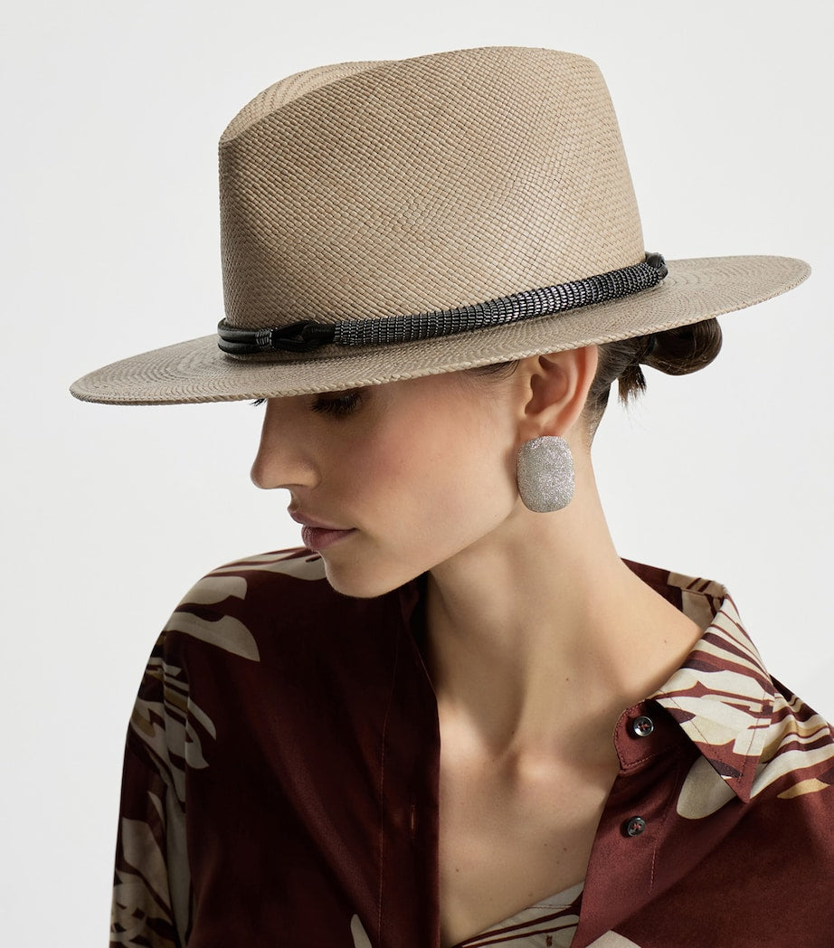 Brunello Cucinelli straw trilby hat with monili beads - British product