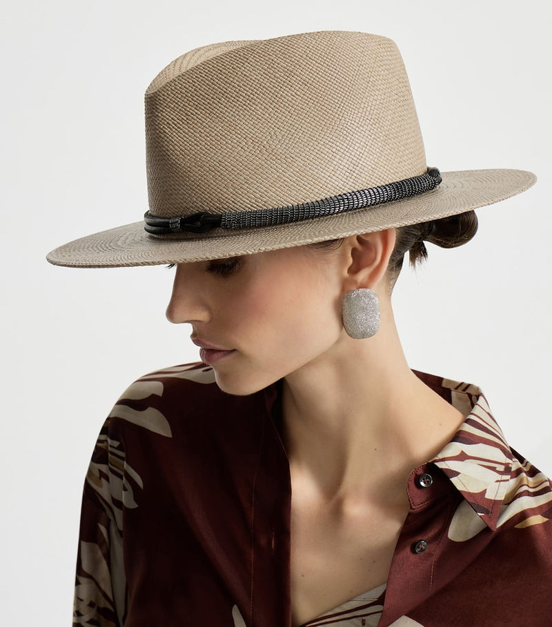 Brunello Cucinelli straw trilby hat with monili beads - British product