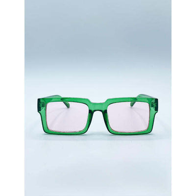 Superdrug SVNX Square Frame Sunglasses In Translucent Green With Pink Lenses- Buy online at McGrocer