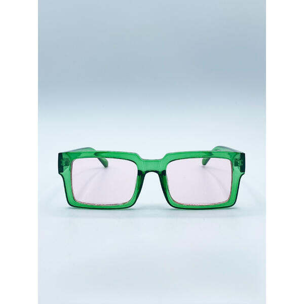 SVNX square frame sunglasses translucent green pink lenses, UK version