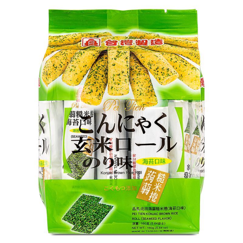 Pei Tien konjac brown rice rolls seaweed flavour, imported from the UK