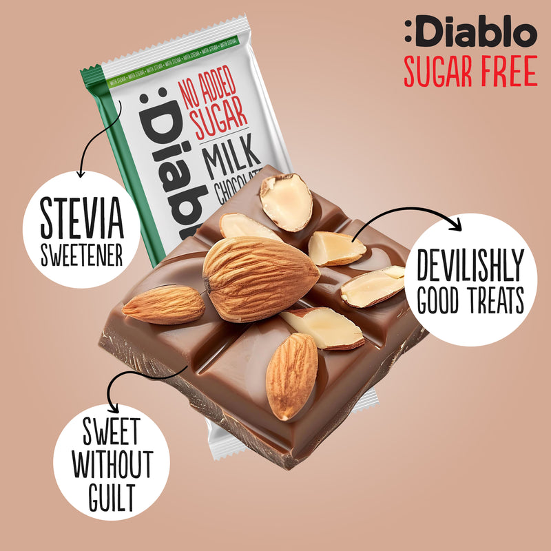Diablo milk chocolate bar with almonds no added sugar 75g (British brand)