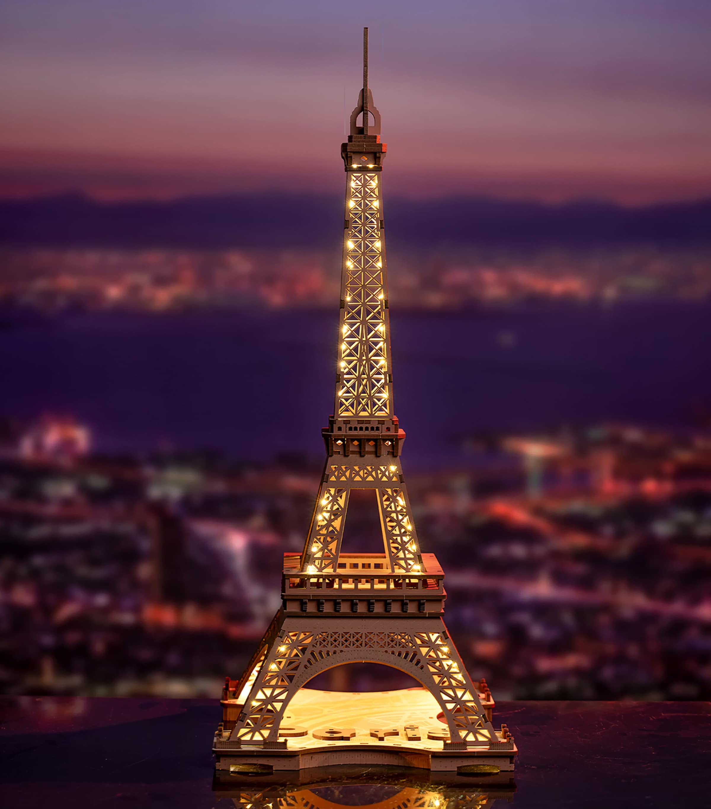 Robotime Night of the Eiffel Tower wooden kit, imported from the UK