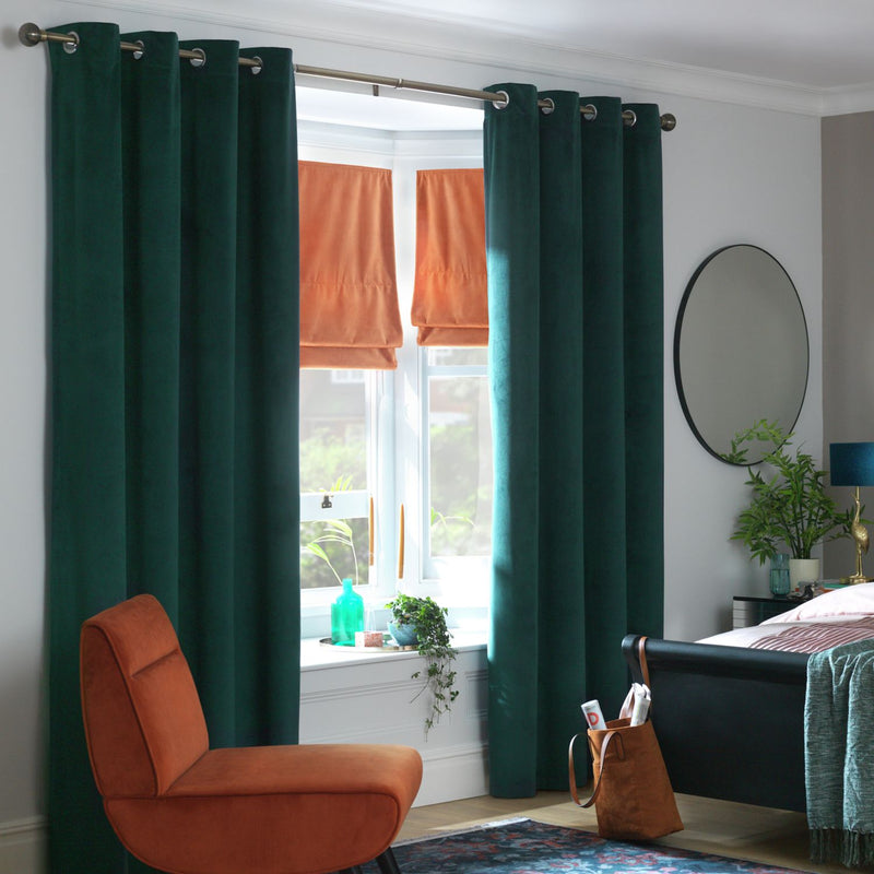 Habitat Dimout Velvet Eyelet Curtains - Emerald - 168x183cm