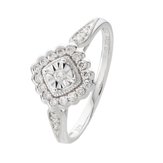 Revere 9ct white gold engagement ring 0.20ct diamond (British brand)