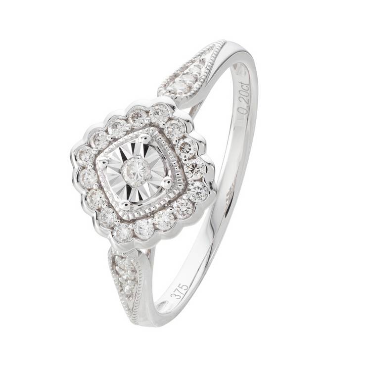 Revere 9ct white gold engagement ring 0.20ct diamond (British brand)