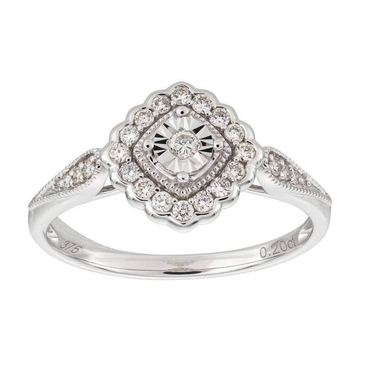 Revere 9ct white gold engagement ring 0.20ct diamond (British brand)