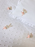 White embroidered bunny ballerinas duvet cover and pillowcase set (British brand)