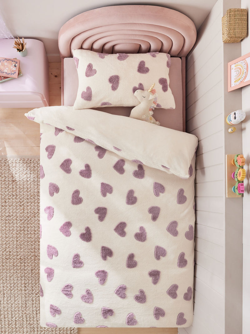 Fleece heart duvet cover and pillowcase set - British product