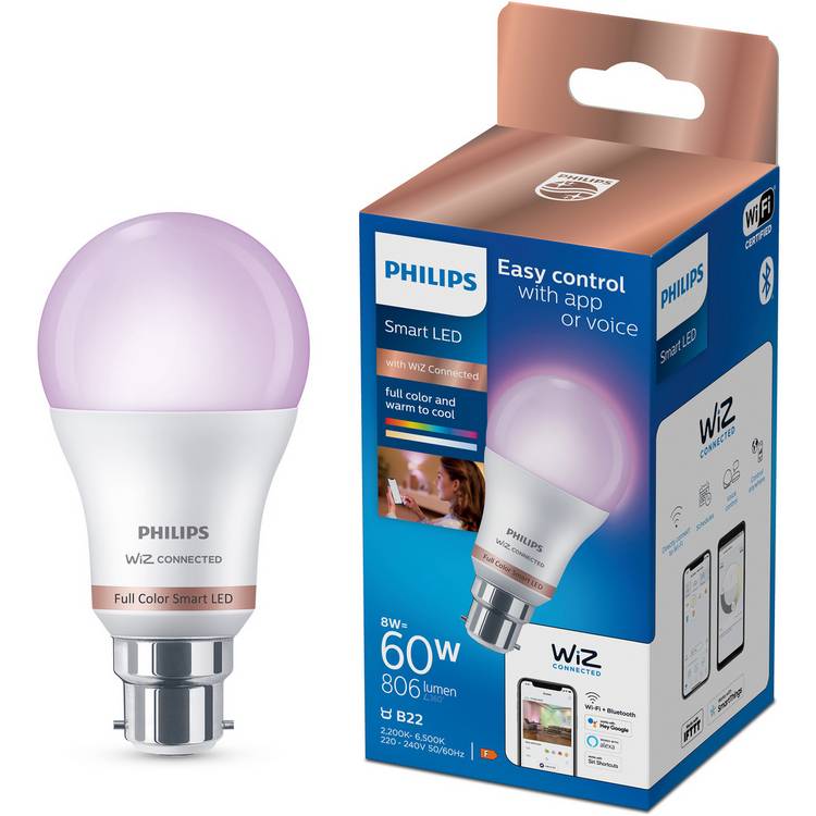 Philips WiZ B22 colour smart LED bulb, UK version
