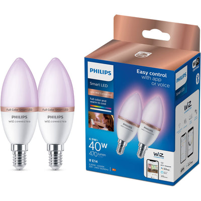 Argos Philips WiZ E14 Colour Smart LED Wi-Fi Candle Bulbs - 2 Pack- Buy online at McGrocer