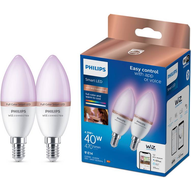 Philips WiZ smart candle bulbs E14 2 pack, imported from the UK