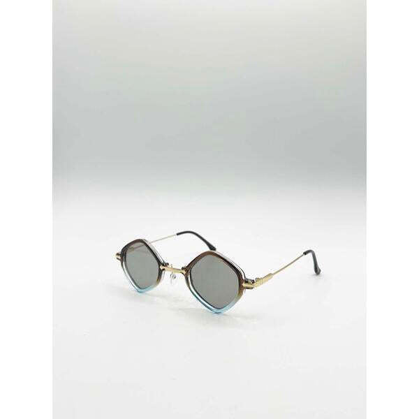 SVNX diamond shape sunglasses brown blue gold frame one size, UK version
