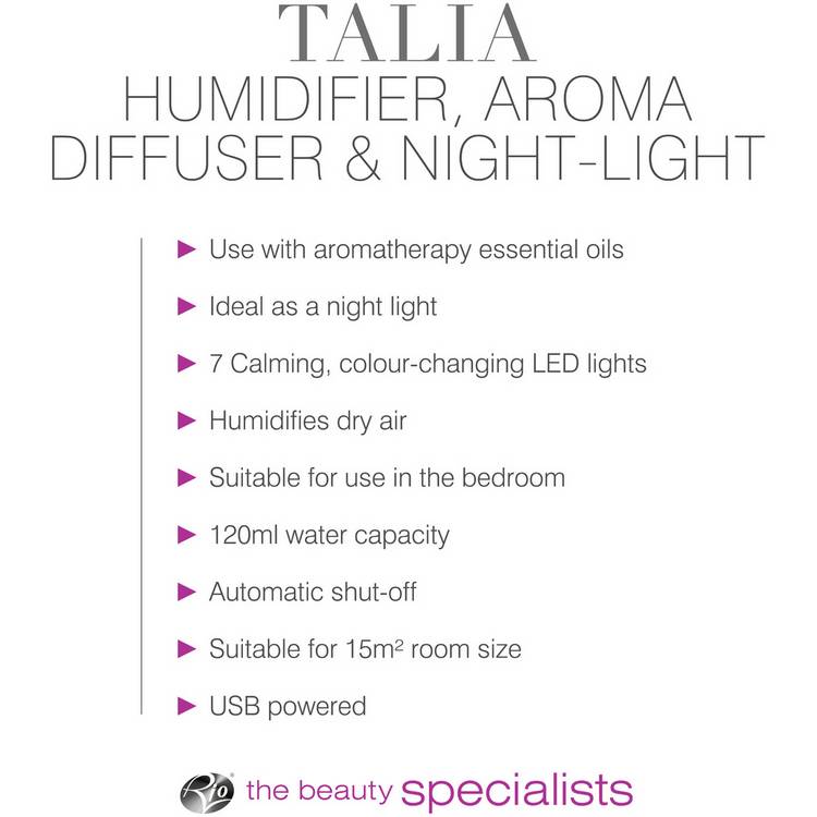 Rio TALIA aroma diffuser with colour changing lights - British product