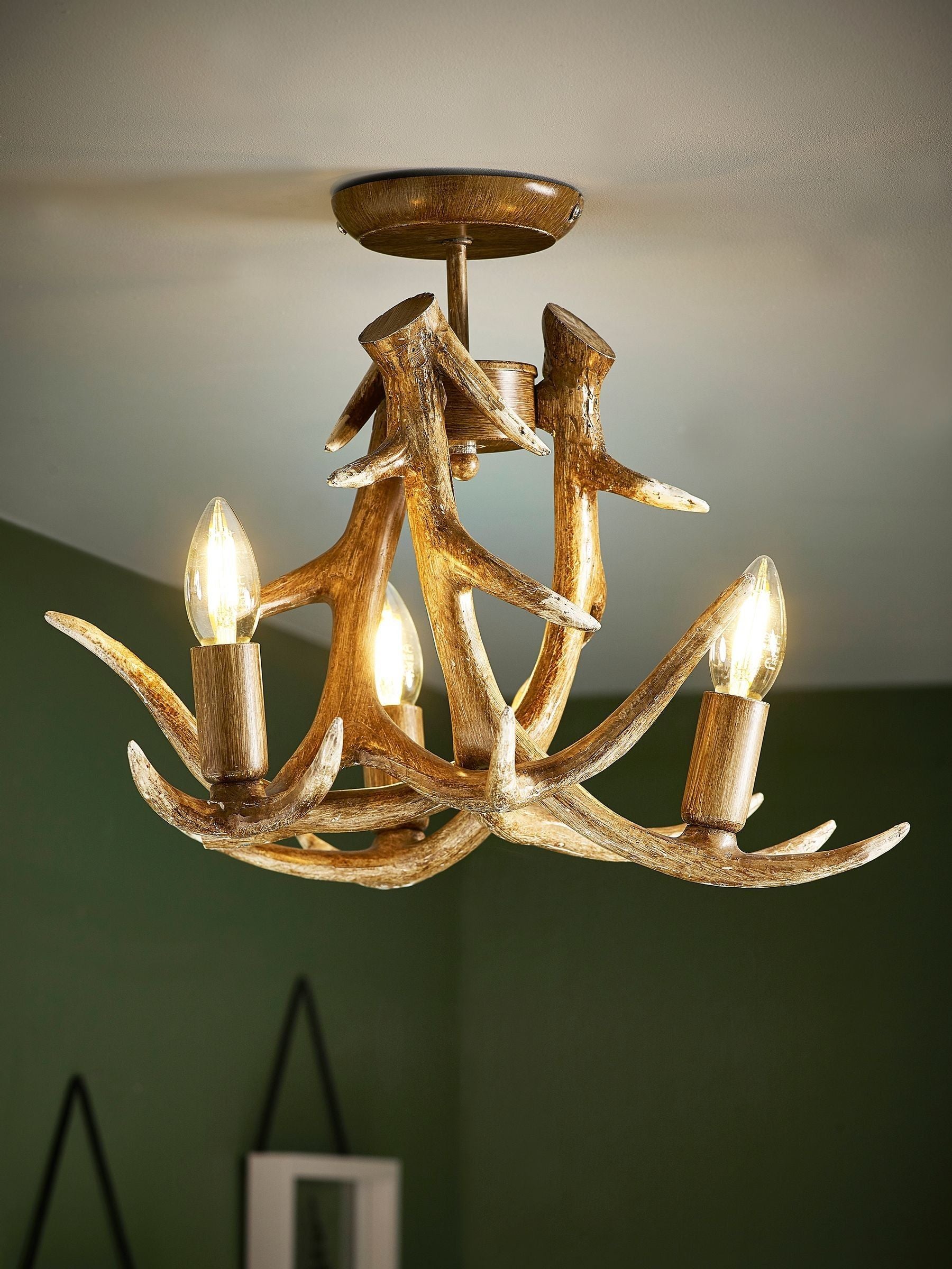 Natural Antler ceiling light resin 3-bulb 50cm (British brand)