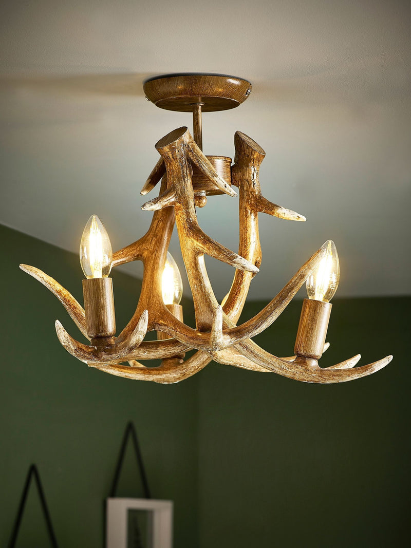 Natural Antler ceiling light resin 3-bulb 50cm (British brand)