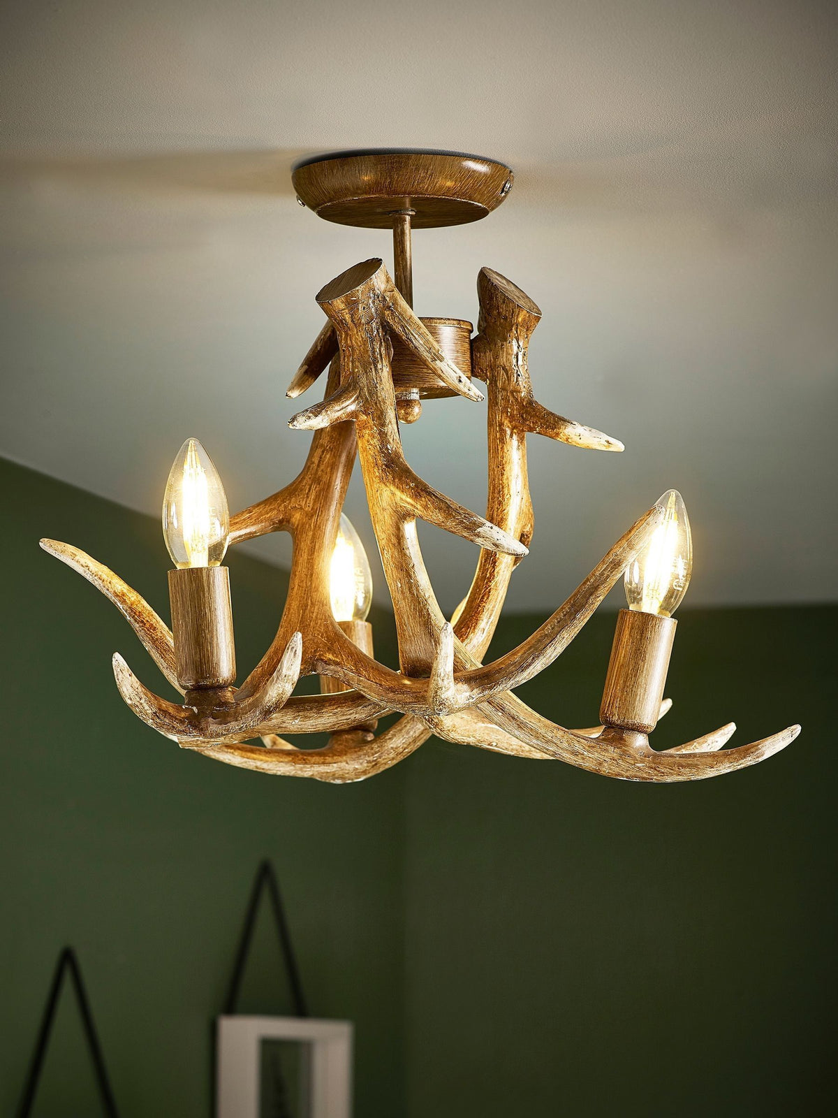 Natural Antler ceiling light resin 3-bulb 50cm (British brand)