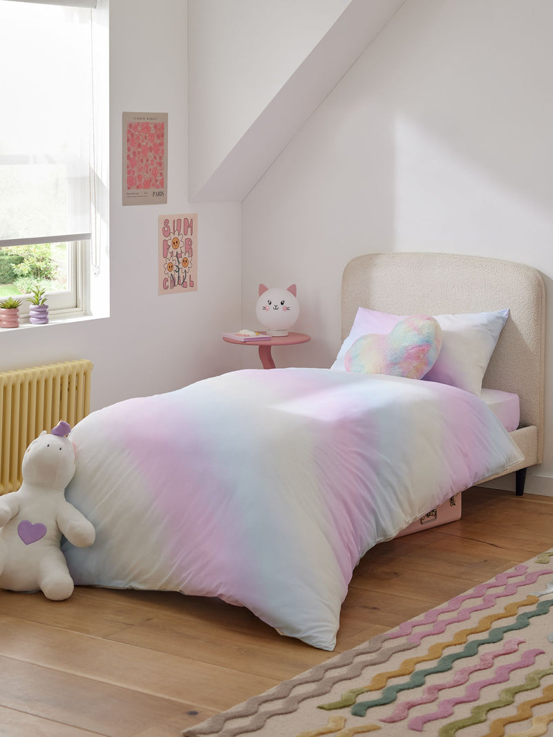 Rainbow Ombre polycotton duvet cover and pillowcase set, imported from the UK