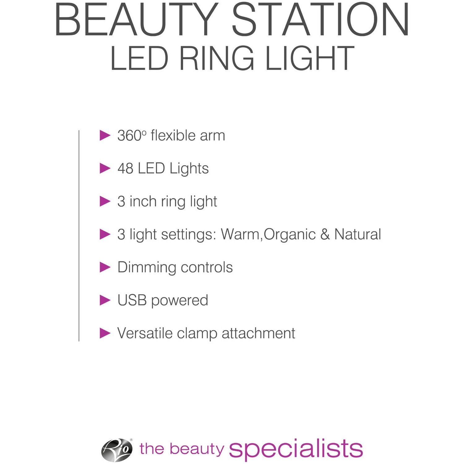 Rio Beauty Station LED ring light, imported from the UK
